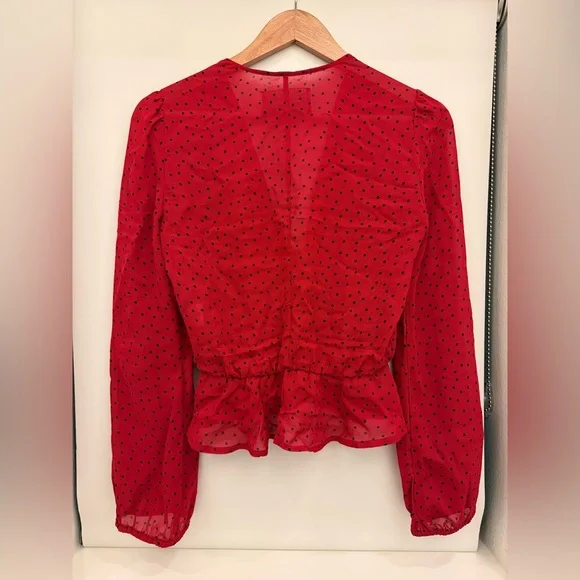 Reformation Red Polka Dotted Nikki Blouse - Picture 2 of 5